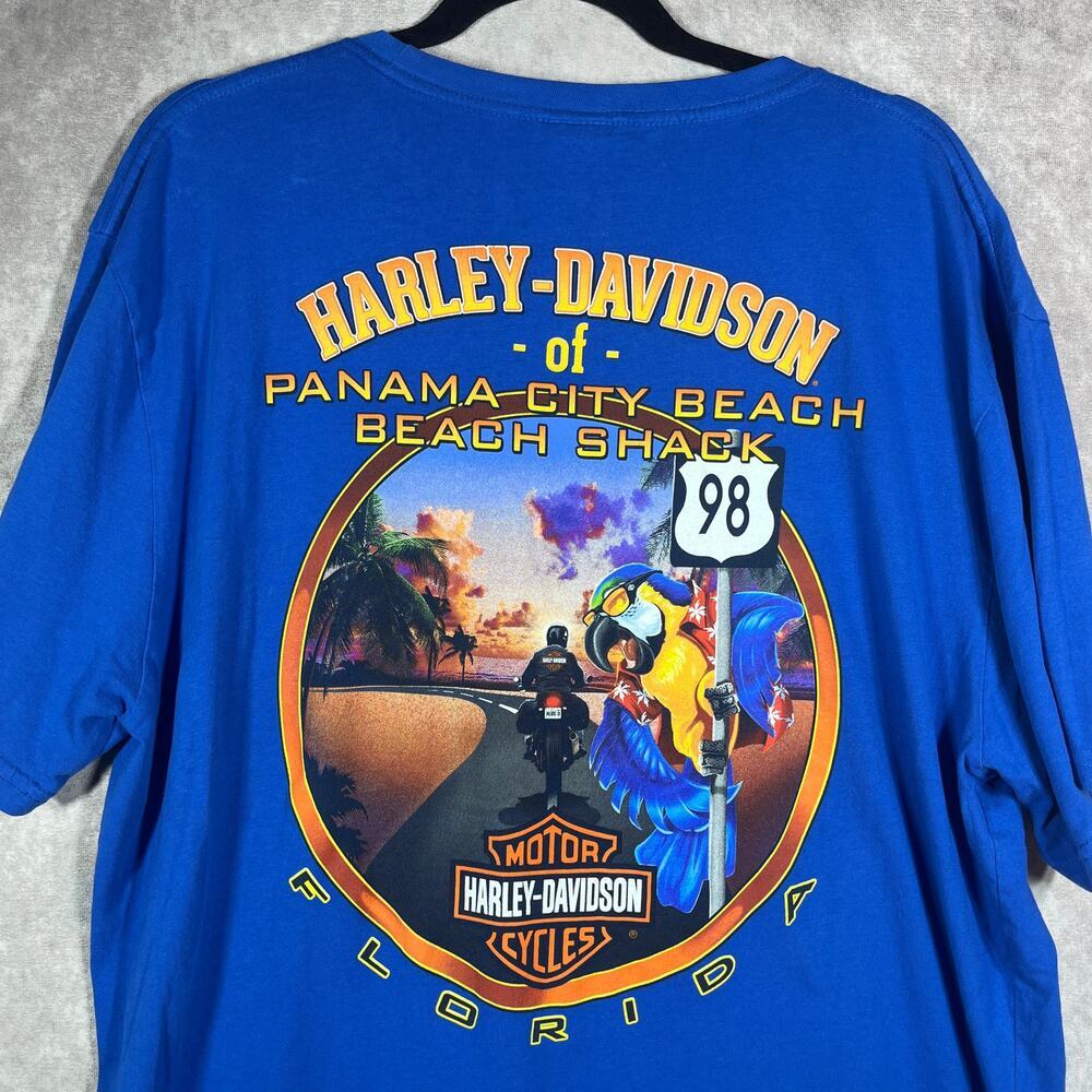 Harley Davidson Shirt Mens Size 2XL Blue Graphic Panama City Beach Shack Biker